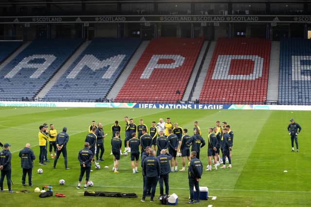 Ukraine train back at Hampden, where they won 3-1 in June in a World Cup semi-final play off  (Photo by Alan Harvey / SNS Group)