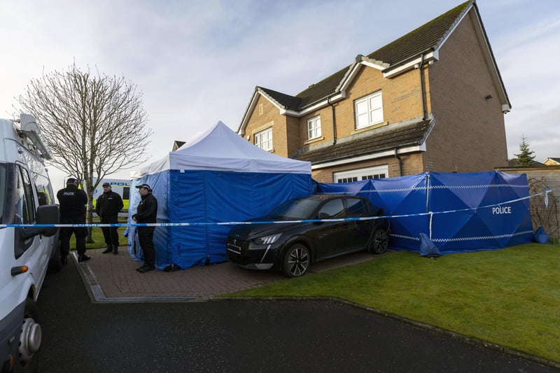 Officers from Police Scotland remain outside the home of former chief executive of the Scottish National Party (SNP) Peter Murrell, in Uddingston, Glasgow, after he was "released without charge pending further investigation", after he was arrested on Wednesday as part of a probe into the party's finances