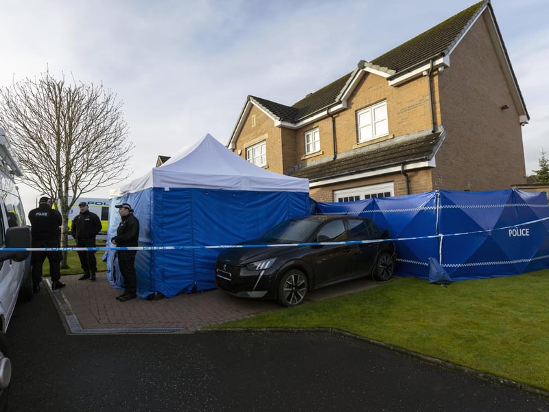 Officers from Police Scotland remain outside the home of former chief executive of the Scottish National Party (SNP) Peter Murrell, in Uddingston, Glasgow, after he was "released without charge pending further investigation", after he was arrested on Wednesday as part of a probe into the party's finances