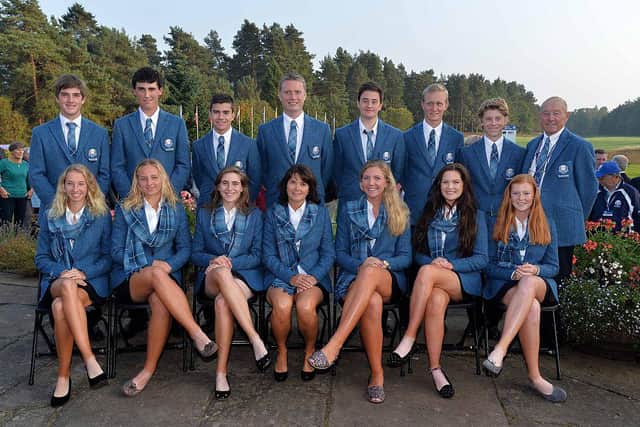 Captain Stuart Wlson, back row centre, with the European team for the 2014 Junior Ryder Cup at Blairgowrie. Picture: Mark Runnacles/Getty Images.