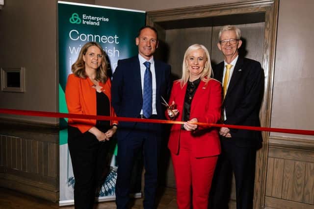 Photographed at the Enterprise Ireland Business Leaders Dinner in Glasgow are (L to R) Emma Farrell, Senior Market Advisor UK CreaTech Sector, Enterprise Ireland; Pat Stack, Head of Business Development & Marketing at Uniquely; Minister Niamh Smyth TD, Minister of State for Trade Promotion, Artificial Intelligence and Digital Transformation; and Joe Healy, Head of Global Markets, Enterprise Ireland.