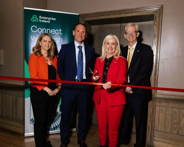 Photographed at the Enterprise Ireland Business Leaders Dinner in Glasgow are (L to R) Emma Farrell, Senior Market Advisor UK CreaTech Sector, Enterprise Ireland; Pat Stack, Head of Business Development & Marketing at Uniquely; Minister Niamh Smyth TD, Minister of State for Trade Promotion, Artificial Intelligence and Digital Transformation; and Joe Healy, Head of Global Markets, Enterprise Ireland.