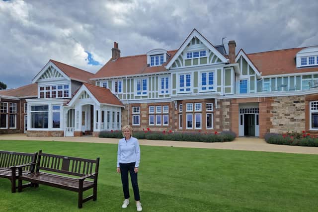 Lindsey Garden, one of the 20 women members of the Honourable Company of Golfers outside the clubhouse at Muirfield.