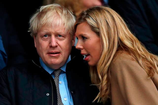Could this be the moment when Carrie Symonds told Boris Johnson how much the new Downing Street wallpaper was going to cost? (Picture: Adrian Dennis/AFP via Getty Images)
