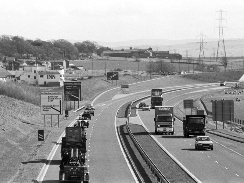 Traffic on the Edinburgh City Bypass road (A720) at its official opening in March 1990.
