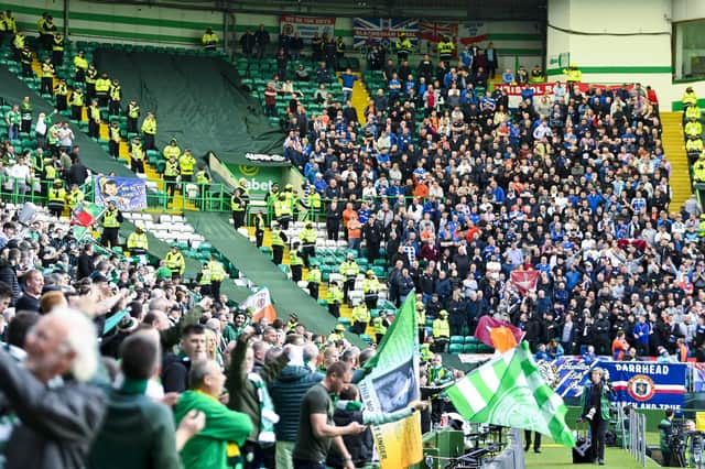 Rangers fans during a cinch Premiership match at Celtic Park on May 1, 2022.  (Photo by Rob Casey / SNS Group)