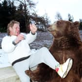 Scottish wrestler Andy Robin with his pet bear Hercules in April 1992.