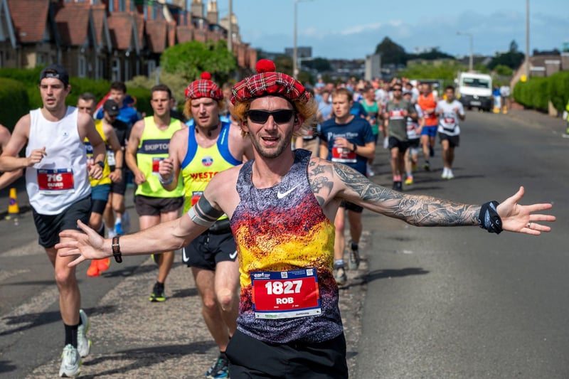 Edinburgh Marathon runners at the four mile mark in the Craigentinny area of the City
