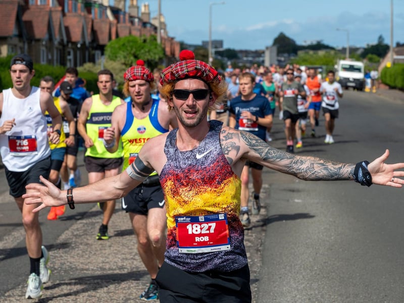 Edinburgh Marathon runners at the four mile mark in the Craigentinny area of the City
