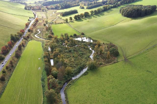 The remeandered Eddleston Water, on the River Tweed, during dry conditions