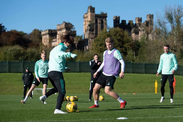 Kyogo Furuhashi gets involved in Celtic training ahead of Saturday's clash with Motherwell at Fir Park.