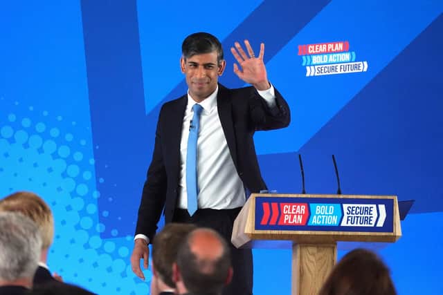 Prime Minister Rishi Sunak after launching the Conservative Party general election manifesto at Silverstone in Towcester, Northamptonshire (Picture by James Manning/PA Wire)