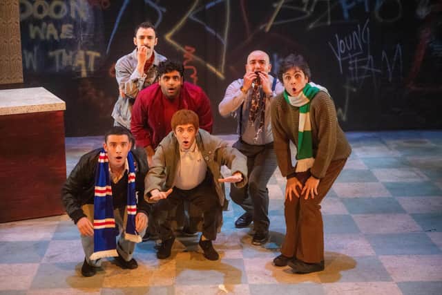A scene from the original production of Moorcroft, L-R clockwise: Sean Connor as Paul, Ryan Hunter as Tubs, Jatinder Singh Randhawa as Mick, Kyle Gardiner as Sooty, Santino Smith as Noodles and Martin Quinn as Mince PIC: John Johnston