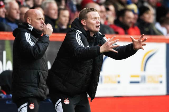 Barry Robson encourages his team during Aberdeen's 2-0 win over Rangers.