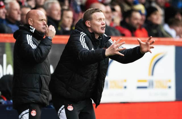 Barry Robson encourages his team during Aberdeen's 2-0 win over Rangers.