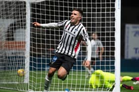 KIRKCALDY, SCOTLAND - SEPTEMBER 29: Dunfermline's Kevin O'Hara celebrates making it 1-1 against Raith Rovers.