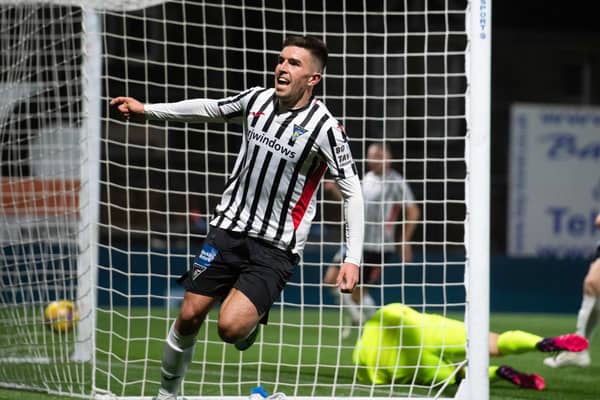 KIRKCALDY, SCOTLAND - SEPTEMBER 29: Dunfermline's Kevin O'Hara celebrates making it 1-1 against Raith Rovers.