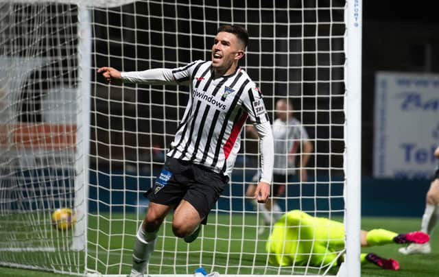 KIRKCALDY, SCOTLAND - SEPTEMBER 29: Dunfermline's Kevin O'Hara celebrates making it 1-1 against Raith Rovers.