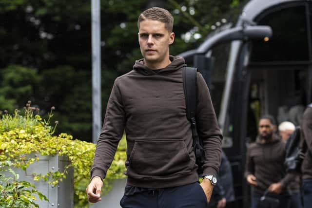 Former Rangers transfer target Joey Veerman, pictured arriving in Scotland yesterday, is in good goalscoring form for PSV.