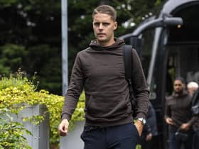 Former Rangers transfer target Joey Veerman, pictured arriving in Scotland yesterday, is in good goalscoring form for PSV.