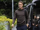 Former Rangers transfer target Joey Veerman, pictured arriving in Scotland yesterday, is in good goalscoring form for PSV.