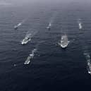 The full UK Carrier Strike Group assembled for the first time during an exercise in October last year, with aircraft carrier HMS Queen Elizabeth leading a flotilla of destroyers and frigates.