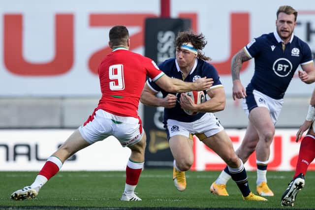 Hamish Watson takes on Gareth Davies during Scotland's Guinness Six Nations in over Wales in October. Picture: Craig Williamson/SNS