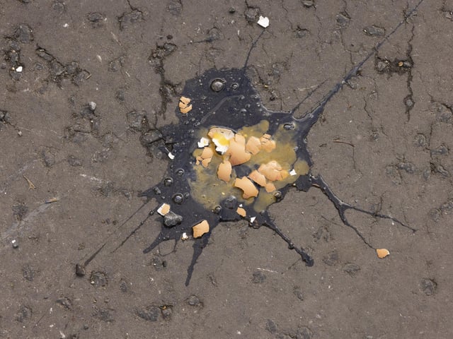 An egg which was thrown at King Charles III