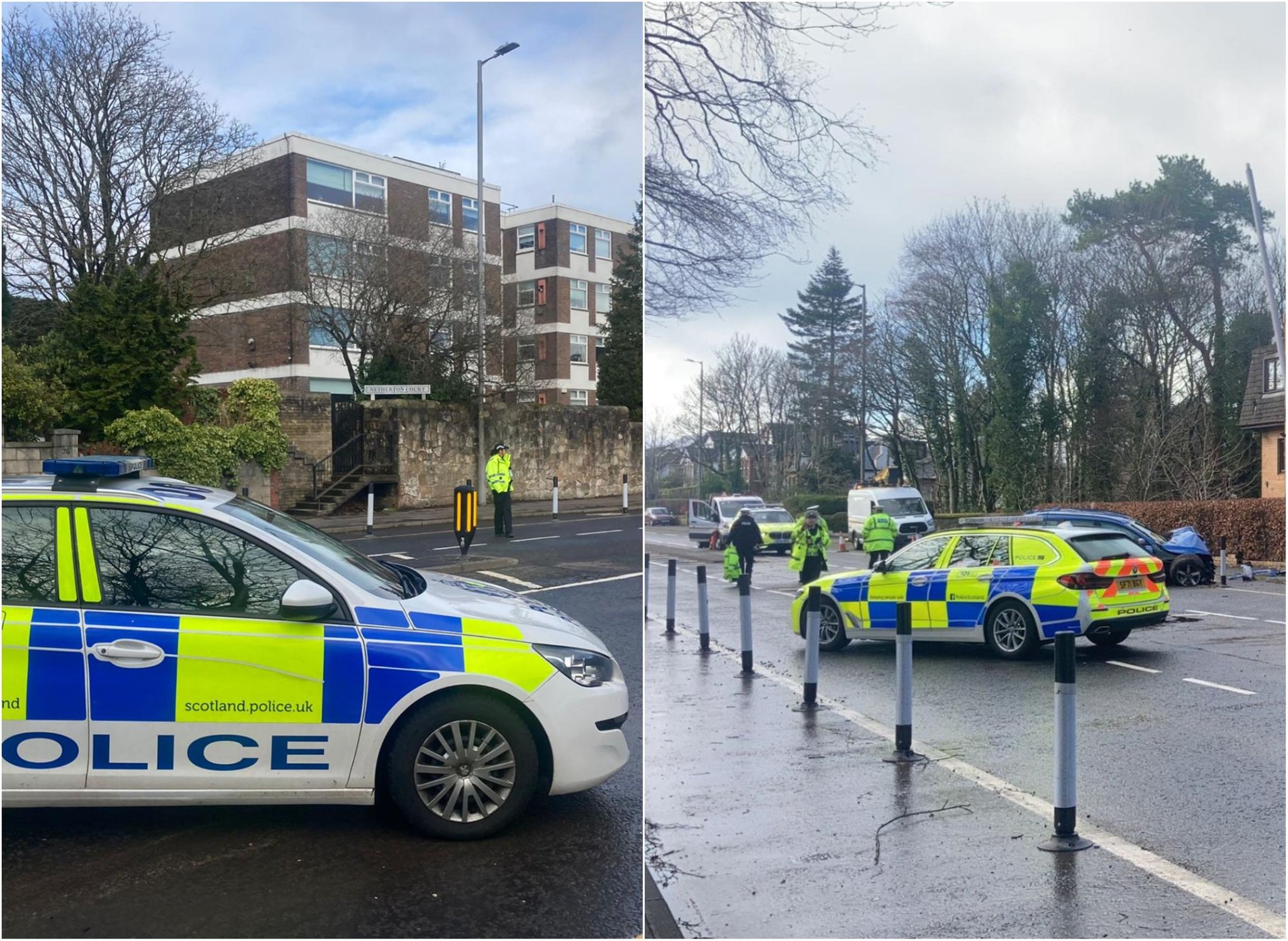 A man has been taken to hospital after a one vehicle crash in Newton Mearns
