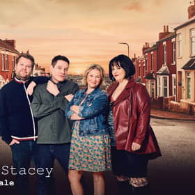 Smithy (James Cordon), Gavin (Mathew Horne), Stacey (Joanna Page), Nessa (Ruth Jones)