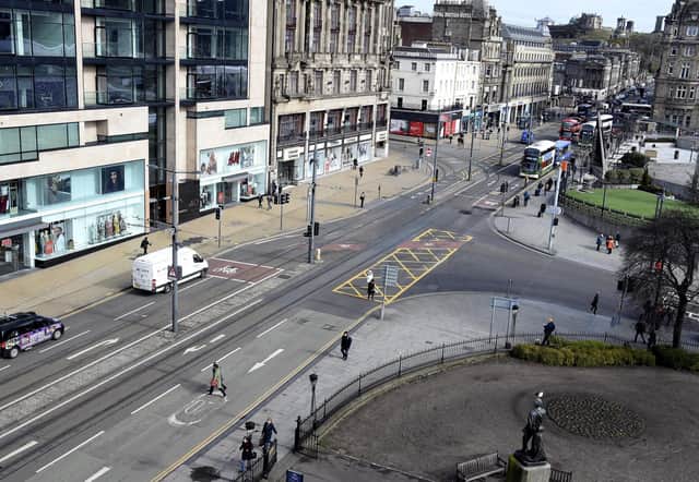 Edinburgh city centre during lockdown - footfall on Scotland's high streets is still only 80-90 per cent of pre-pandemic levels.