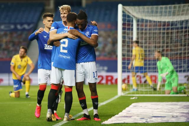 Rangers celebrate their win over St Johnstone.