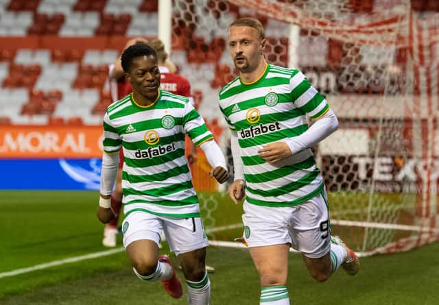 Leigh Griffiths celebrates after equalising for Celtic with just about the last touch of the ball. Picture: SNS