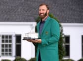 Dustin Johnson poses with the Masters Trophy during the Green Jacket Ceremony after winning the Masters at Augusta National. Picture: Rob Carr/Getty Images