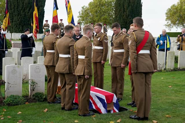 Yorkshire-born Lance Corporal Robert Cook, who served with 2nd Battalion The Essex Regiment and died in the First World War, is laid to rest with full military honours