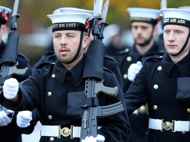 The Royal Navy's Ceremonial Guard in their final rehearsal for their duties at the Cenotaph in London, on Remembrance Sunday. They were photographed at Whale Island, Portsmouth. Picture: Chris Moorhouse (jpns 101121-24)