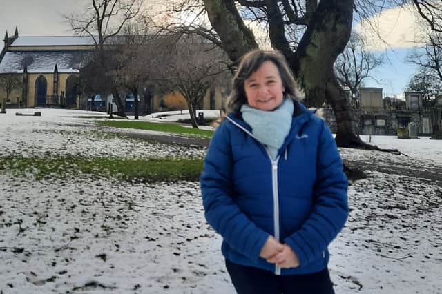 Flora Johnston in Greyfriars' Kirkyard which features in the novel What You Call Free