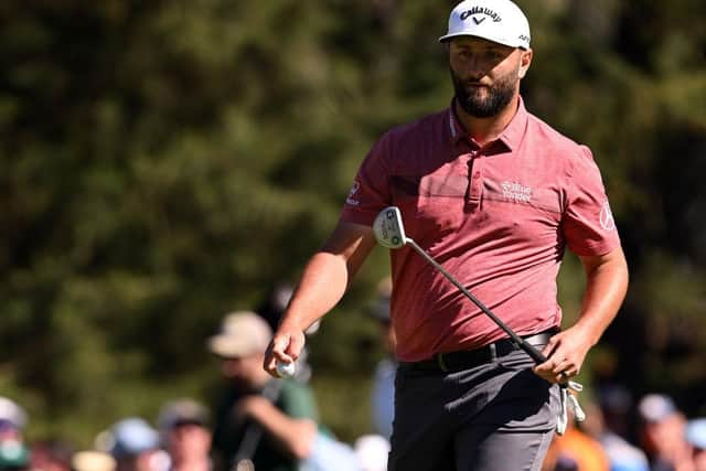 Jon Rahm of Spain reacts to his putt on the sixth green during the final round of the 2023 Masters at Augusta National Golf Club. Picture: Ross Kinnaird/Getty Images.