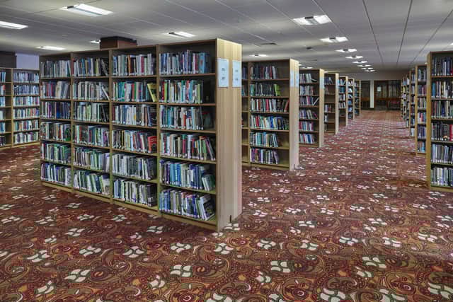 The carpet at the Mitchell Library in Glasgow - inspiration for Elizabeth Price's film Underfoot PIC: Andrew Lee