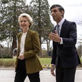 Prime Minister Rishi Sunak greets EU President, Usula Von Der Leyen, at the Fairmont Windsor Park hotel in Englefield Green, Windsor, Berkshire, ahead of a meeting to discuss the Northern Ireland Protocol.
