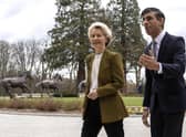 Prime Minister Rishi Sunak greets EU President, Usula Von Der Leyen, at the Fairmont Windsor Park hotel in Englefield Green, Windsor, Berkshire, ahead of a meeting to discuss the Northern Ireland Protocol.