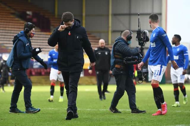 Rangers manager Steven Gerrard looks less than satisfied at the end of his team's 1-1 draw against Motherwell at Fir Park. (Photo by Craig Foy / SNS Group)