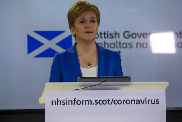 Nicola Sturgeon gives a Covid press briefing at St Andrews House in March 2020 (Picture: Michael Schofield/WPA Pool/Getty Images)