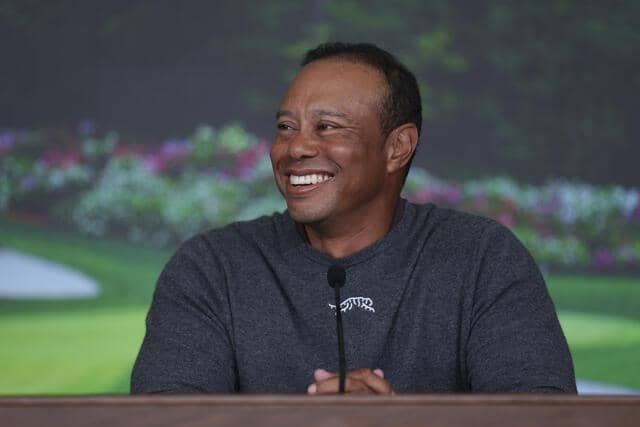 Five-time winner Tiger Woods speaks to the media during a press conference prior to the start of the 2024 Masters at Augusta National Golf Club. Picture: The Masters
