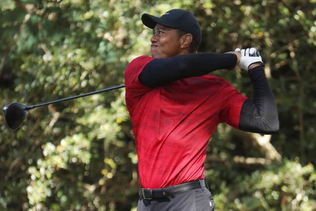 Tiger Woods plays his shot from the second tee during the final round of the Masters at Augusta National Golf Club. Picture: Jamie Squire/Getty Images.