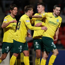 Jamie Murphy celebrates his goal to make it 2-1 to Hibs.