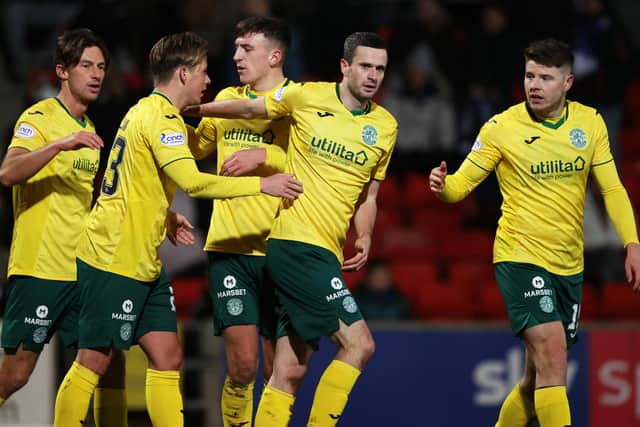 Jamie Murphy celebrates his goal to make it 2-1 to Hibs.