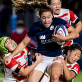 Scotland's Rhona Lloyd attracts the attention of three Japan players during the Autumn Test match at the DAM Health Stadium, Edinburgh (Photo by Ross Parker / SNS Group)