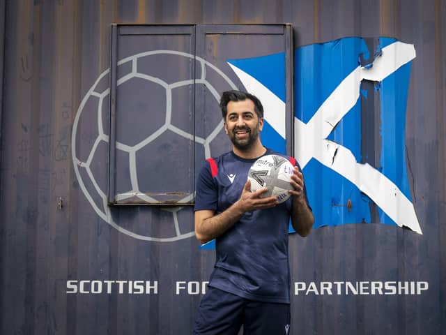 Humza Yousaf at the launch of the 'Football for All' Spartans Community Football Academy, in Edinburgh, while on the leadership election campaign trail that resulted in him becoming SNP leader and First Minister. Picture: PA