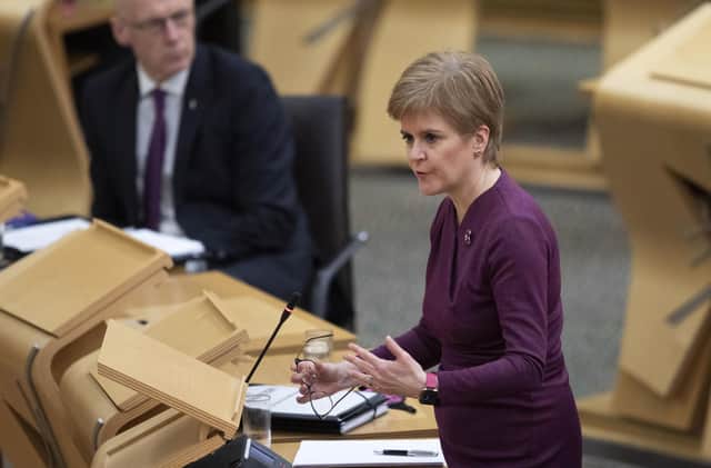 First Minister Nicola Sturgeon in the Scottish Parliament at Holyrood in Edinburgh.